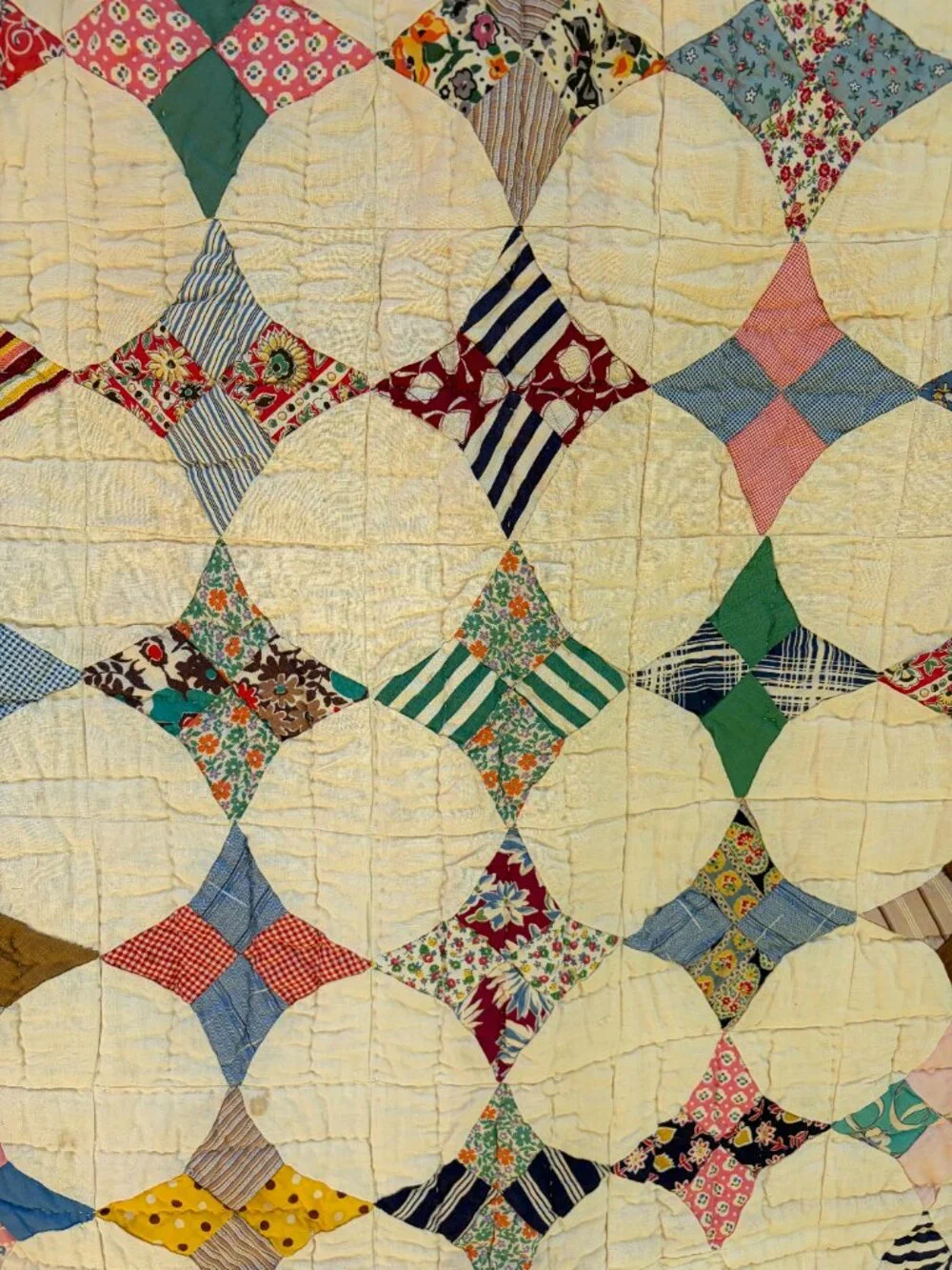 Vintage Feedsack Kite Patchwork Quilt | Hand Pieced & Hand Quilted | 65